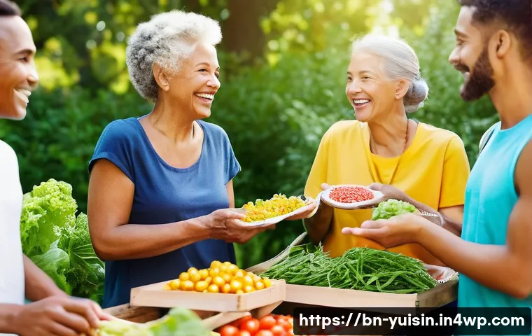 세계 각국 채식 요리의 특징과 매력 - **Prompt: Vibrant Vegetarian Vitality**
An energetic, diverse group of people, ranging from youn...
