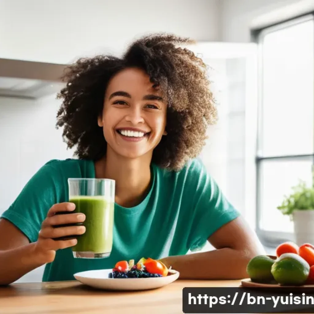 채식 요리를 통한 세계 여행 각국의 유명 요리 - **Prompt:** A vibrant, high-definition photograph of a healthy and joyful young adult (mid-20s, gend...