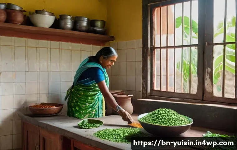 채식 요리 시 주의사항 영양소 결핍 예방하기 - A vibrant Bengali kitchen scene featuring a middle-aged Bengali woman wearing a colorful saree and a...